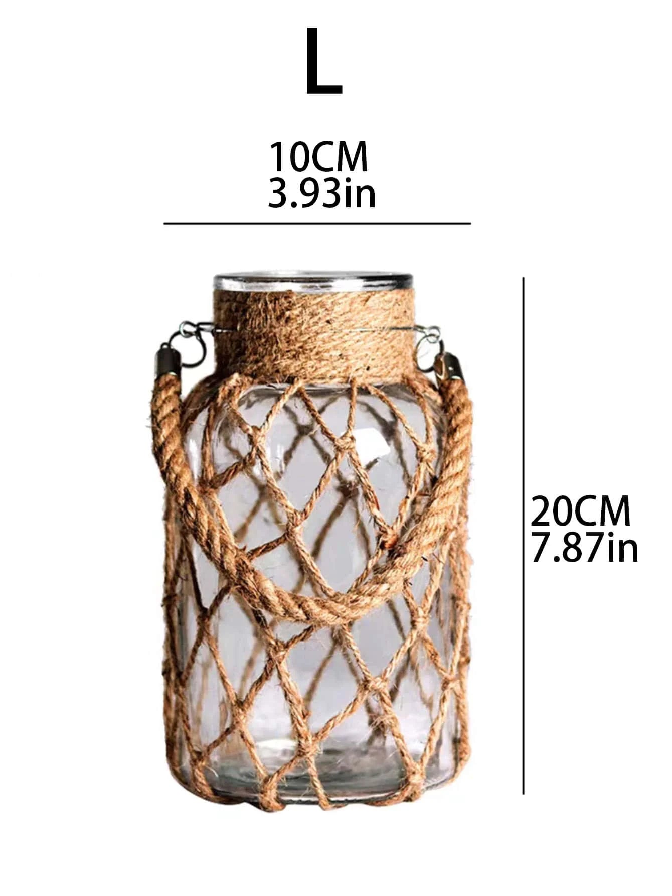 Rustic Hanging Glass Vase with Hemp Rope Net for Dried Flowers - Elegant Home Decor for Living Room and Table Settings
