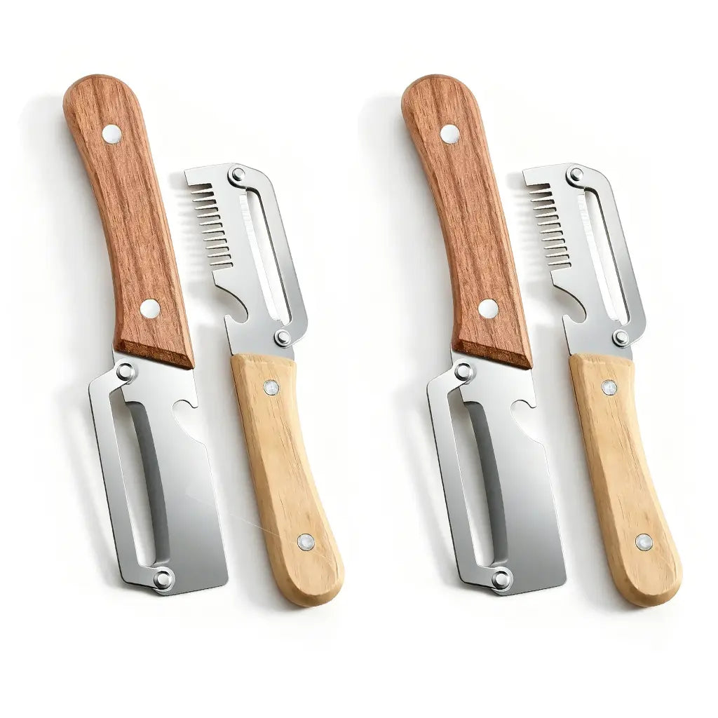 Multi-Functional Vegetable Peeler Set with Ultra-Sharp Stainless Steel Blade and Wooden Handle, Includes Bottle Opener, Ideal for Peeling Fruits and Vegetables (2 Pieces)