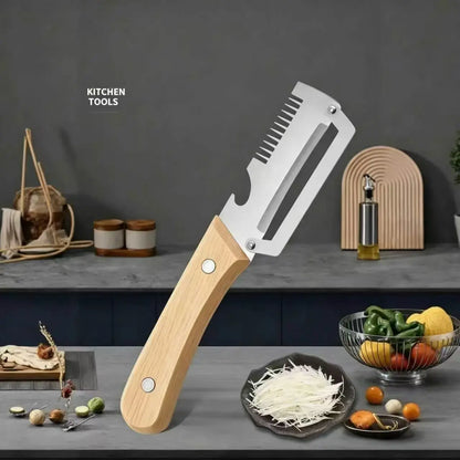 Multi-Functional Vegetable Peeler Set with Ultra-Sharp Stainless Steel Blade and Wooden Handle, Includes Bottle Opener, Ideal for Peeling Fruits and Vegetables (2 Pieces)