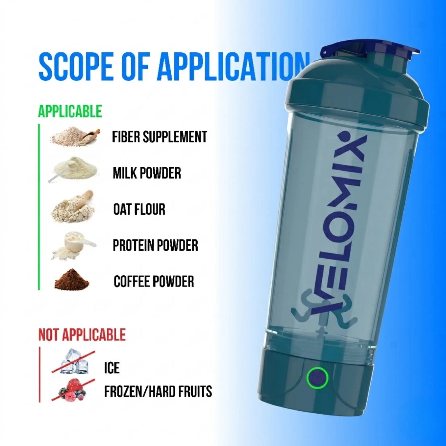 VELOMIX 24oz Electric Protein Shake Mixer Bottle - USB-C Rechargeable, Leak-Proof Design, 80 Mixes per Charge, One-Touch Operation, Easy to Clean, Durable BPA-Free PP/PE Plastic for Gym Use