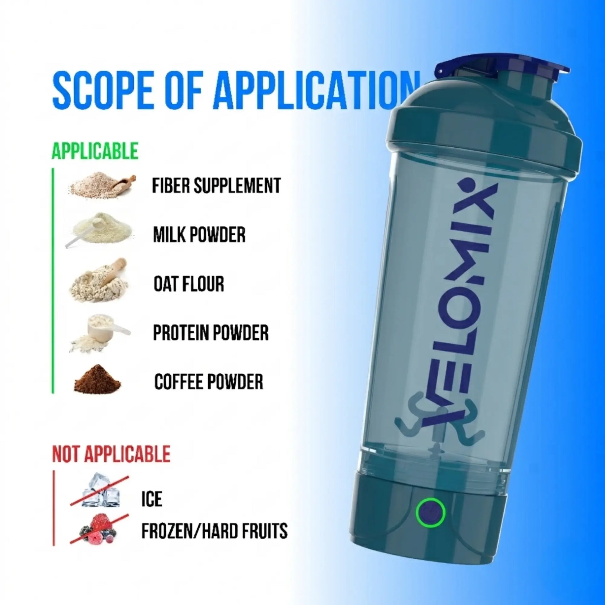 VELOMIX 24oz Electric Protein Shake Mixer Bottle - USB-C Rechargeable, Leak-Proof Design, 80 Mixes per Charge, One-Touch Operation, Easy to Clean, Durable BPA-Free PP/PE Plastic for Gym Use