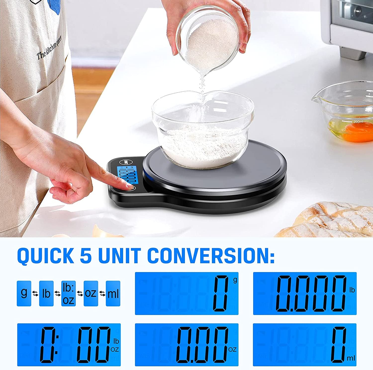 Digital Kitchen Food Scale for Weight Management and Culinary Precision, Featuring Black Stainless Steel Platform and Large LCD Display for Ounces and Grams