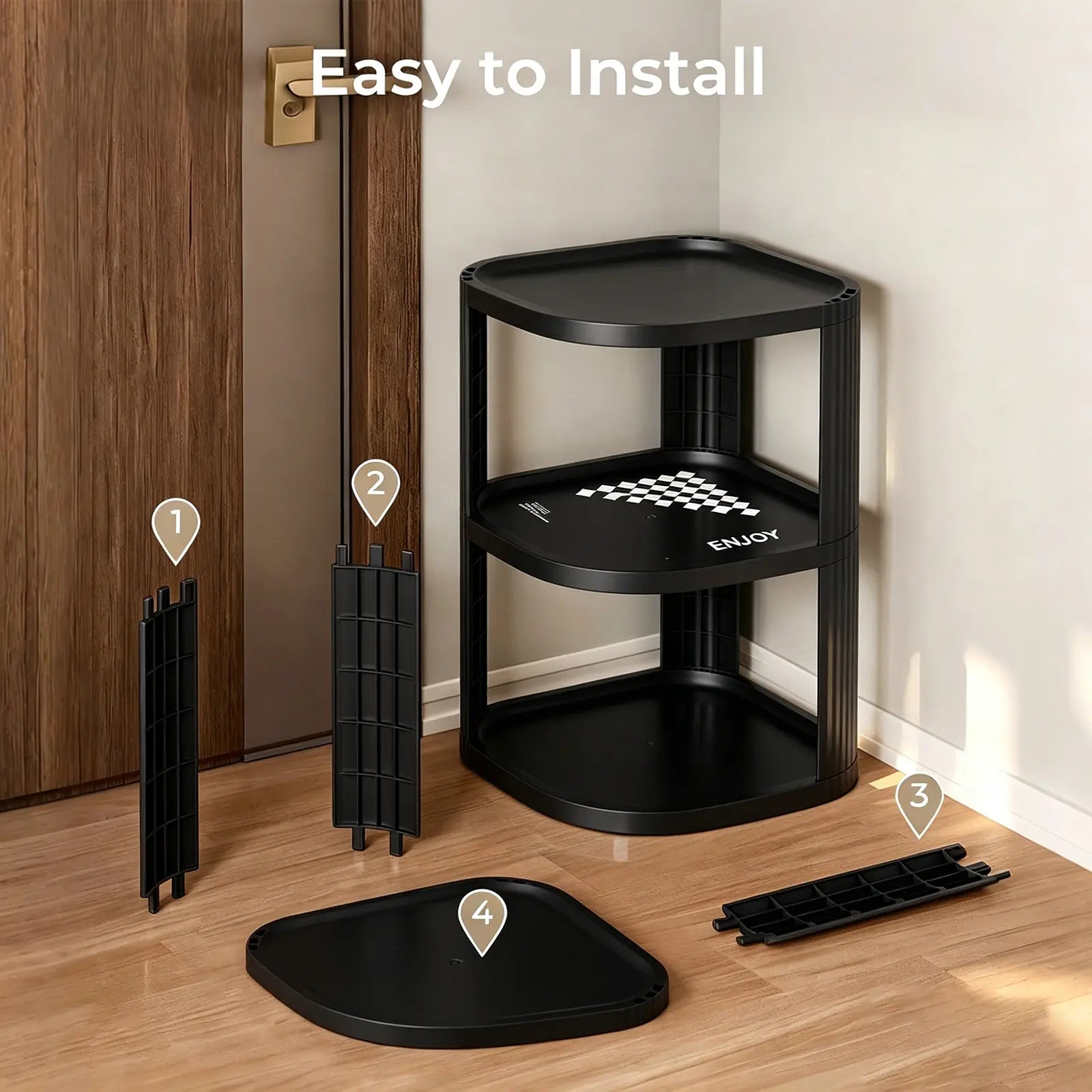 UFORU Curved Corner Shoe Rack Organizer - Stackable Free-Standing Shelf for Entryway and Closet in Off-White Finish