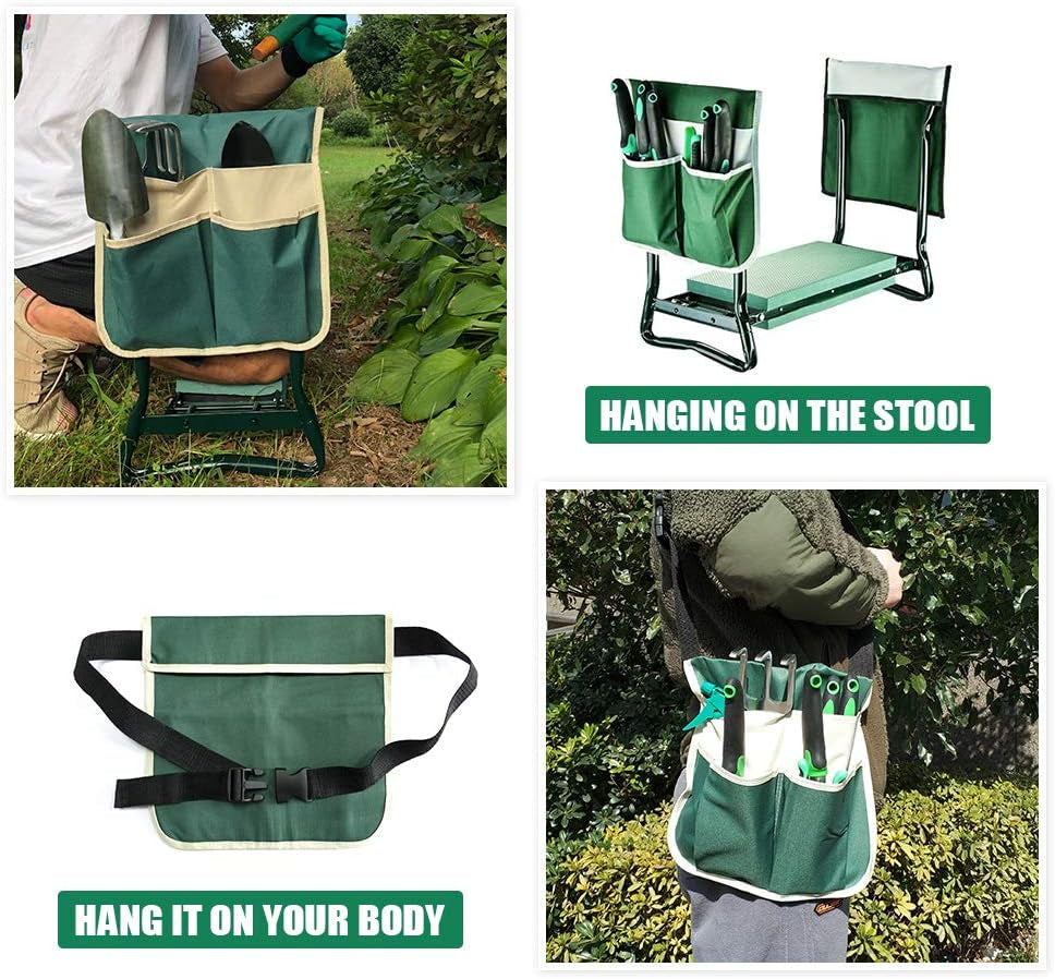 Heavy-Duty Garden Kneeler and Seat Stool with Removable Tool Pocket and Soft EVA Kneeling Pad for Gardening Enthusiasts