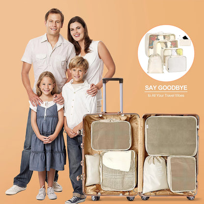 9-Piece Packing Cube Set with Large Toiletry Bag for Clothing and Footwear, Beige