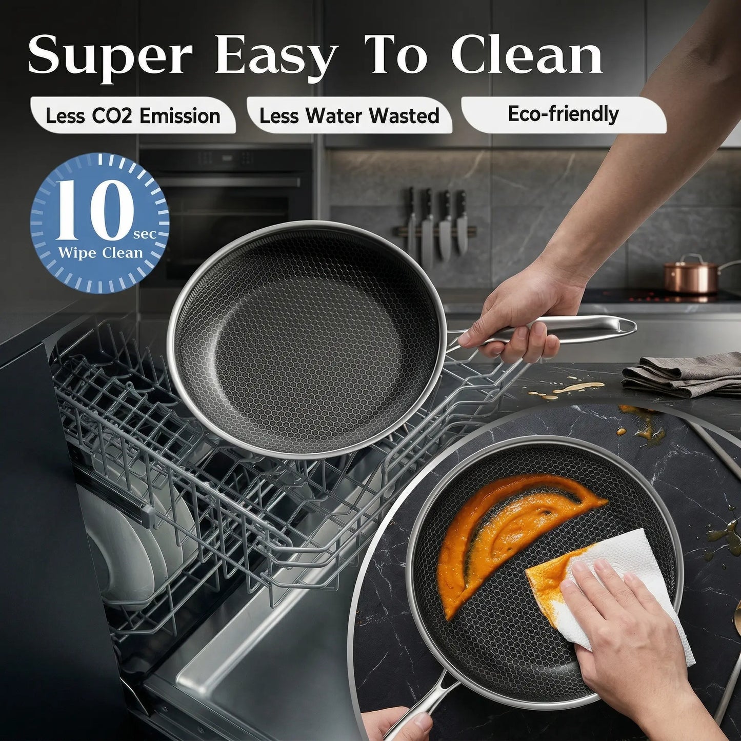 XBM Professional 3-Piece Hybrid Nonstick Cookware Set - Induction & Oven Safe, Rivetless Ceramic Honeycomb Skillets (8", 10", 12"), 100% PTFE/PFOA Free, Tri-Ply Stainless Steel - Ideal Mother's Day Gift