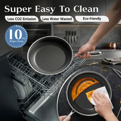 XBM Professional 3-Piece Hybrid Nonstick Cookware Set - Induction & Oven Safe, Rivetless Ceramic Honeycomb Skillets (8", 10", 12"), 100% PTFE/PFOA Free, Tri-Ply Stainless Steel - Ideal Mother's Day Gift