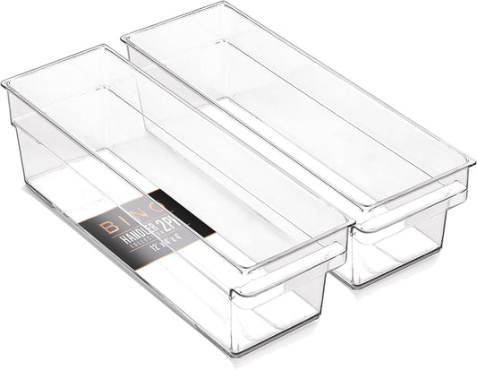 Plastic Storage Bins - Small and Shallow | The Handler Collection | Multipurpose Organizer Bins for Kitchen and Pantry | Clear Containers for Home Organization | Freezer Storage Solutions