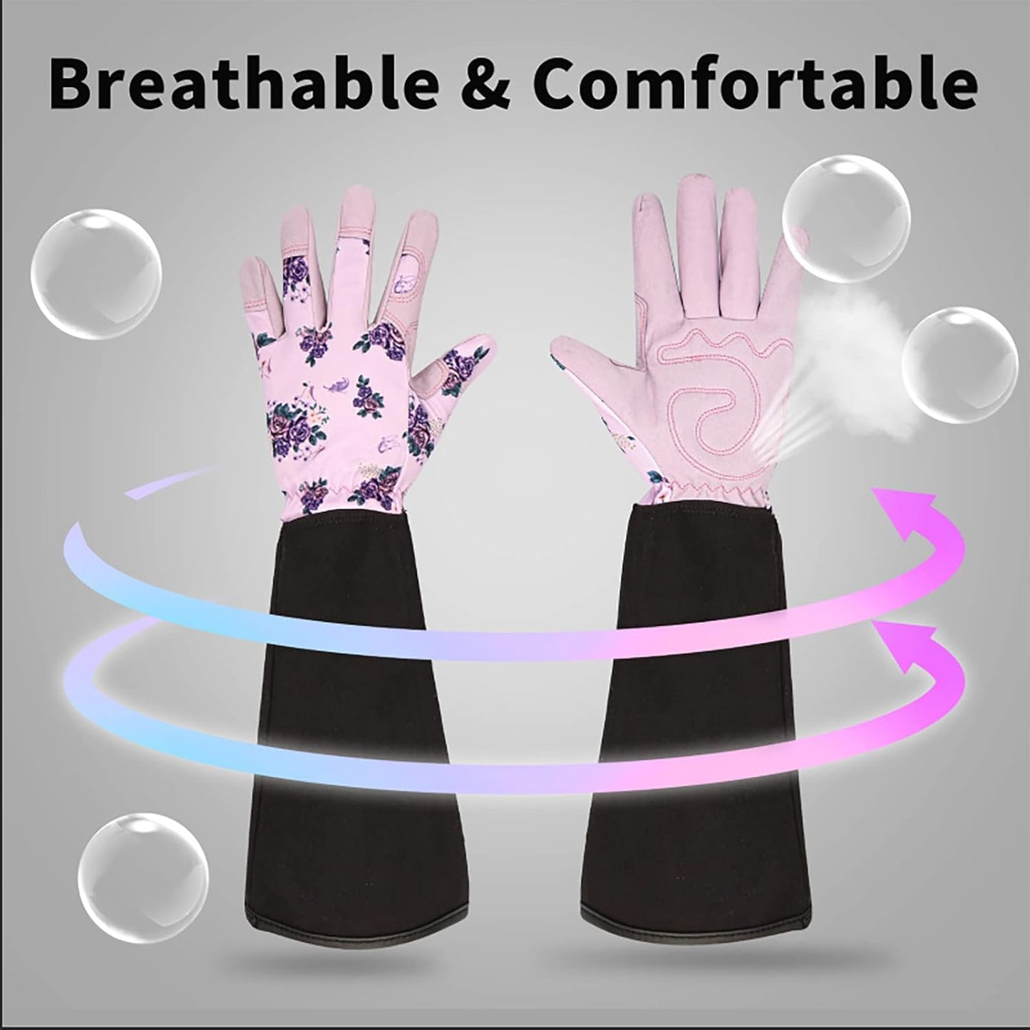 Women's Medium Purple Leather Gardening Gloves, Protective and Flexible