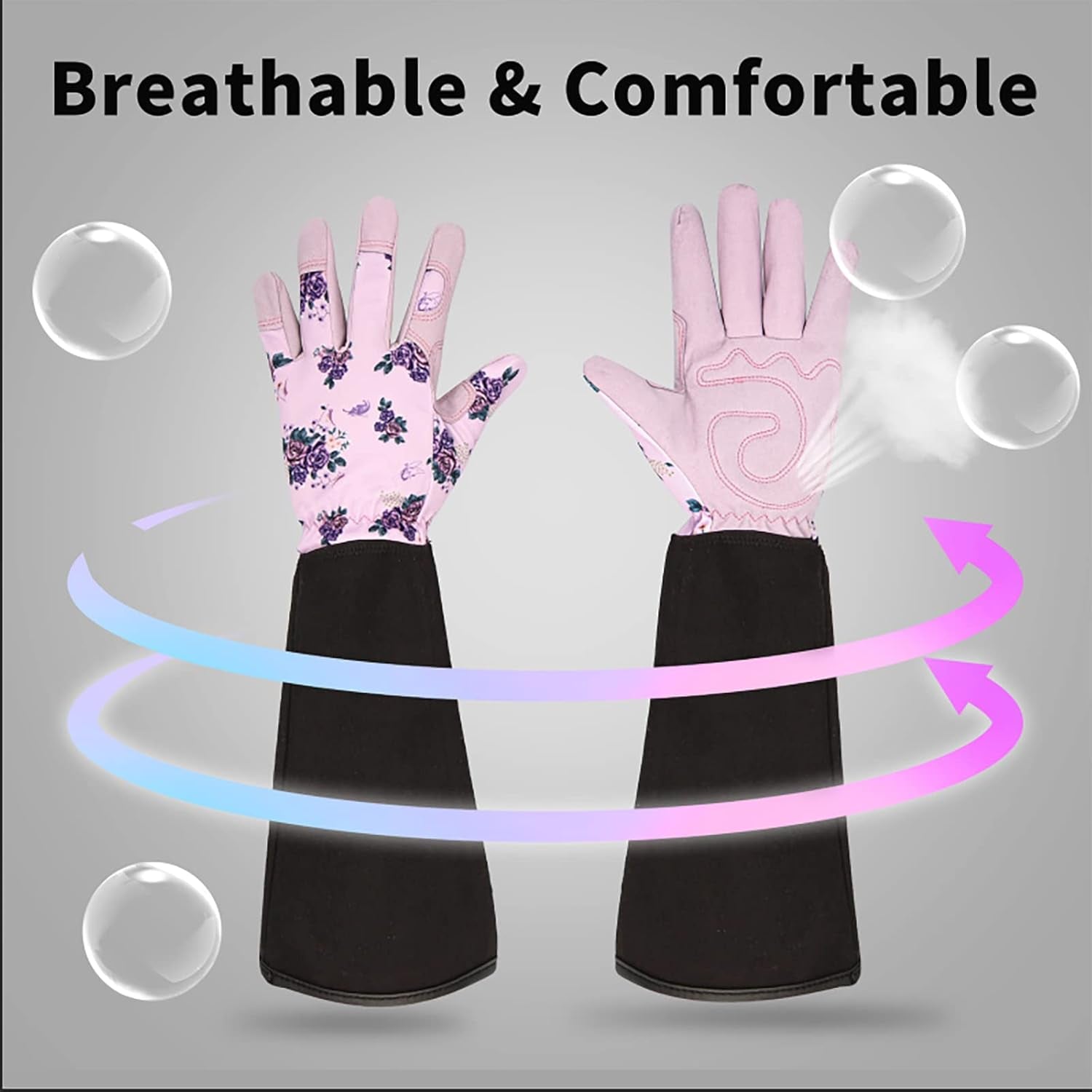 Women's Medium Purple Leather Gardening Gloves, Protective and Flexible