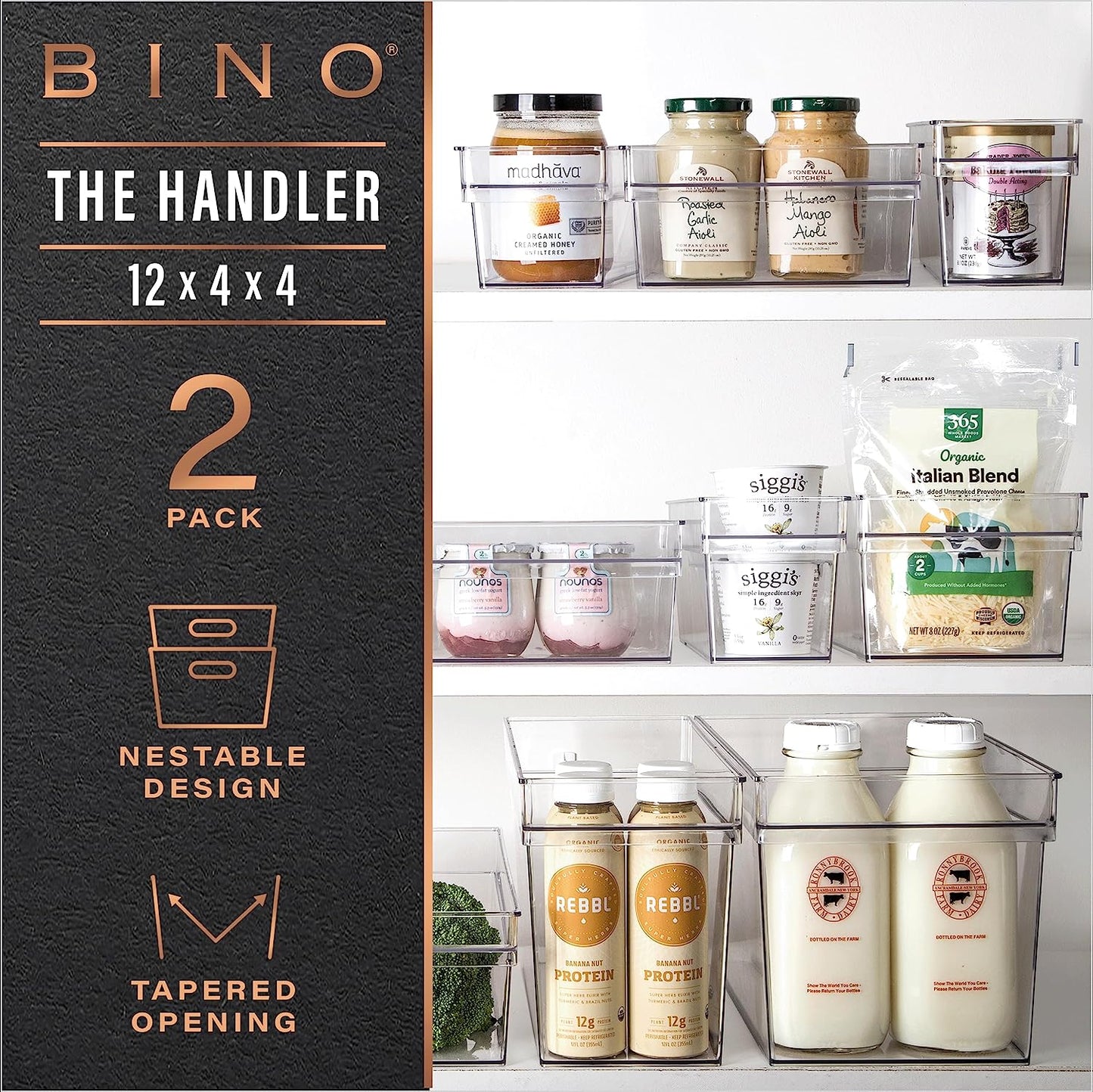 Plastic Storage Bins - Small and Shallow | The Handler Collection | Multipurpose Organizer Bins for Kitchen and Pantry | Clear Containers for Home Organization | Freezer Storage Solutions