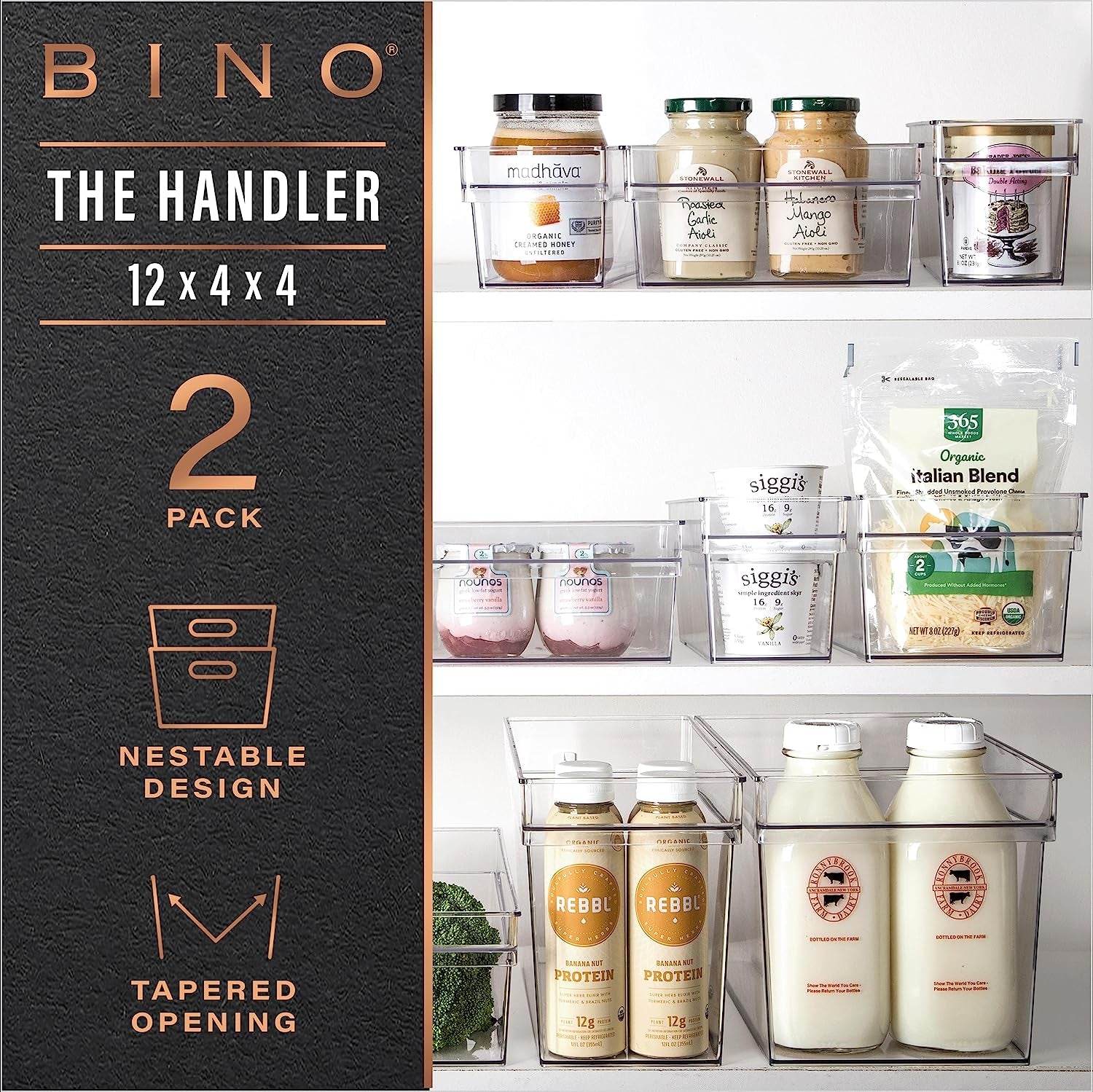 Plastic Storage Bins - Small and Shallow | The Handler Collection | Multipurpose Organizer Bins for Kitchen and Pantry | Clear Containers for Home Organization | Freezer Storage Solutions