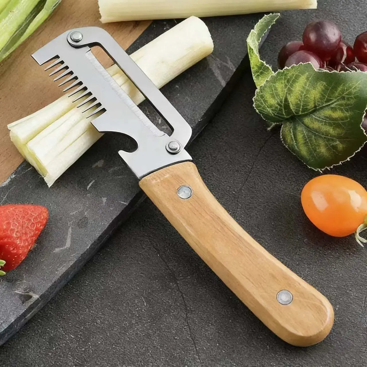 Multi-Functional Vegetable Peeler Set with Ultra-Sharp Stainless Steel Blade and Wooden Handle, Includes Bottle Opener, Ideal for Peeling Fruits and Vegetables (2 Pieces)