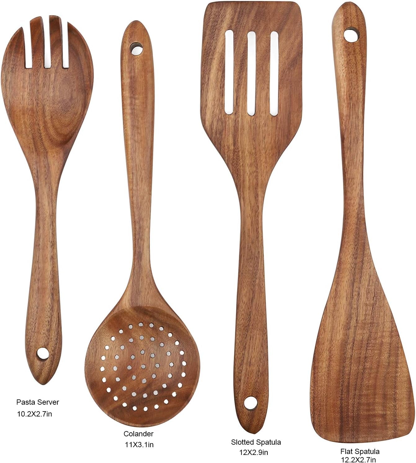 Wooden Cooking Utensils Set 4-Piece Wood Kitchen Utensil Set for Non-Stick Cookware (Wooden Spatula, Fork, Turner, Ladle, Strainer Spoons)