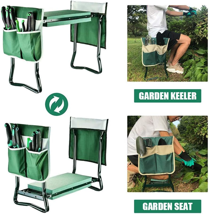 Heavy-Duty Garden Kneeler and Seat Stool with Removable Tool Pocket and Soft EVA Kneeling Pad for Gardening Enthusiasts