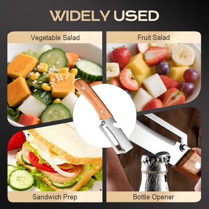 Multi-Functional Vegetable Peeler Set with Ultra-Sharp Stainless Steel Blade and Wooden Handle, Includes Bottle Opener, Ideal for Peeling Fruits and Vegetables (2 Pieces)