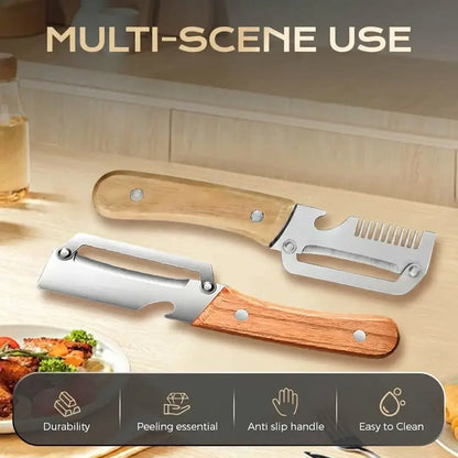 Multi-Functional Vegetable Peeler Set with Ultra-Sharp Stainless Steel Blade and Wooden Handle, Includes Bottle Opener, Ideal for Peeling Fruits and Vegetables (2 Pieces)