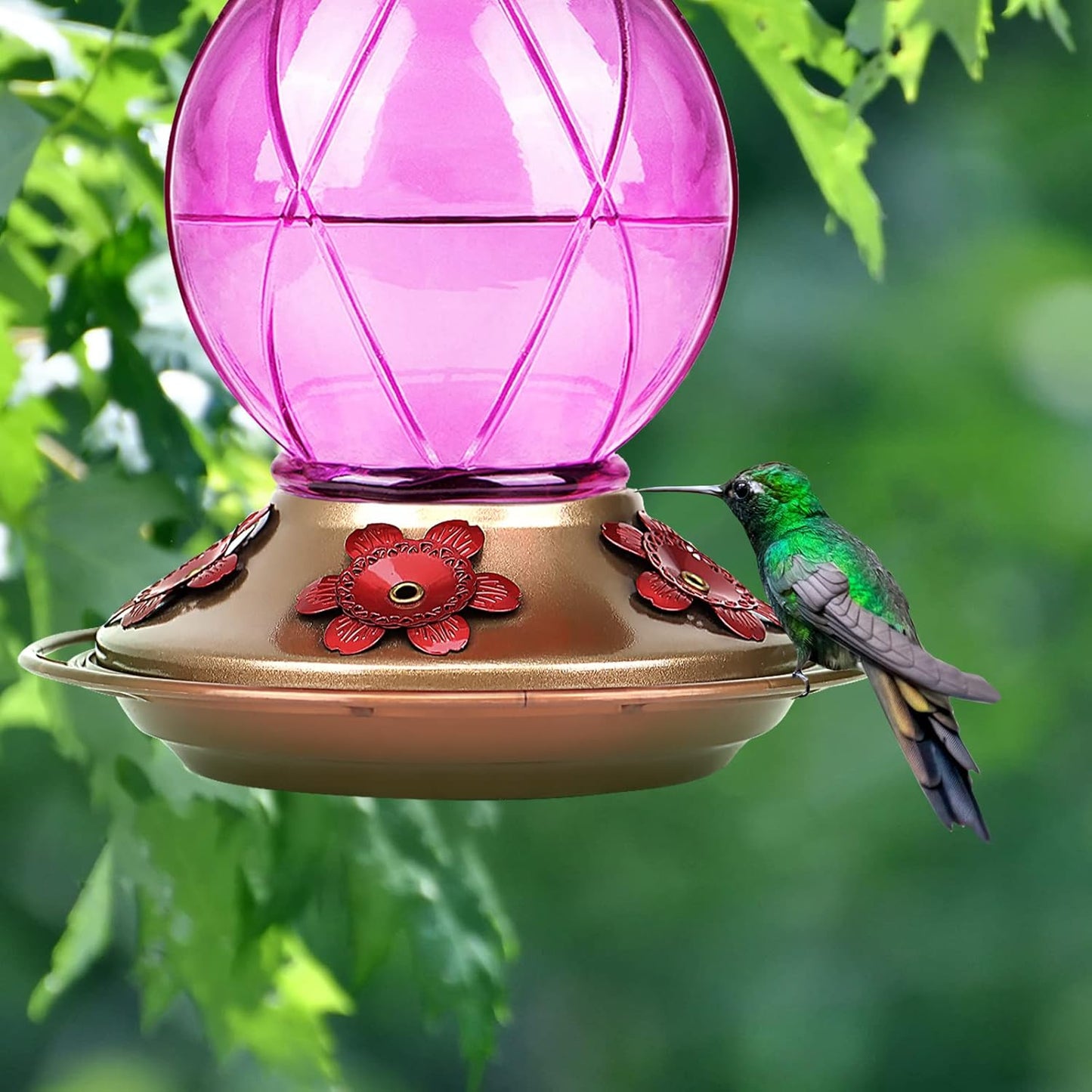 Glass Hummingbird Feeder with Netted Texture, 20 Ounce Capacity, Lavender Color, Ideal Outdoor Gift for Parents and Friends