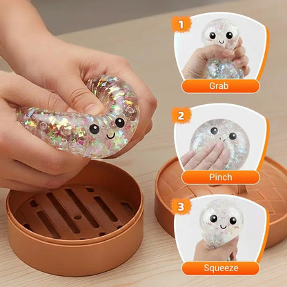 Glitter Dumpling Squishy Toy Blind Box Series with Steamer - Anxiety Relief and Surprise Unboxing Gift Option
