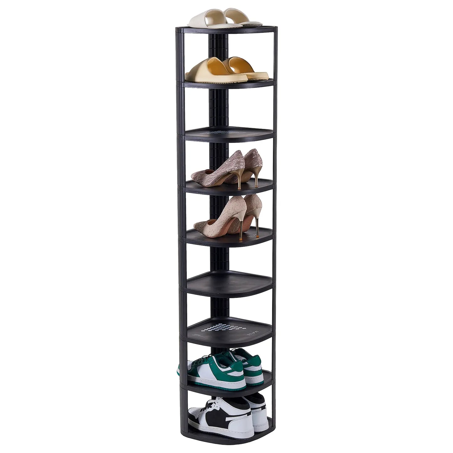 UFORU Curved Corner Shoe Rack Organizer - Stackable Free-Standing Shelf for Entryway and Closet in Off-White Finish