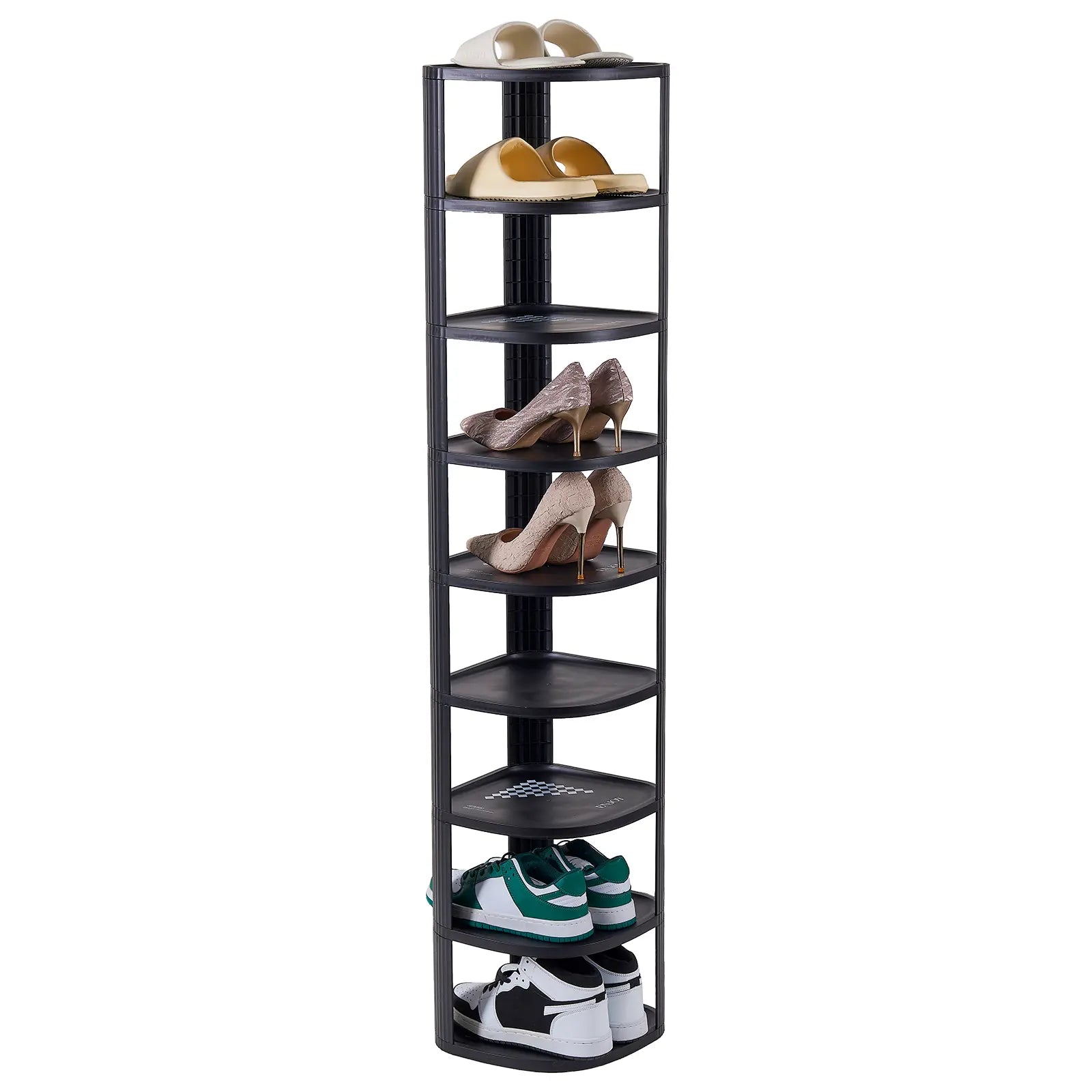 UFORU Curved Corner Shoe Rack Organizer - Stackable Free-Standing Shelf for Entryway and Closet in Off-White Finish