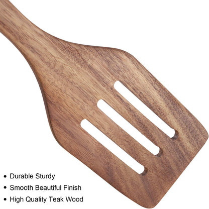 Wooden Cooking Utensils Set 4-Piece Wood Kitchen Utensil Set for Non-Stick Cookware (Wooden Spatula, Fork, Turner, Ladle, Strainer Spoons)