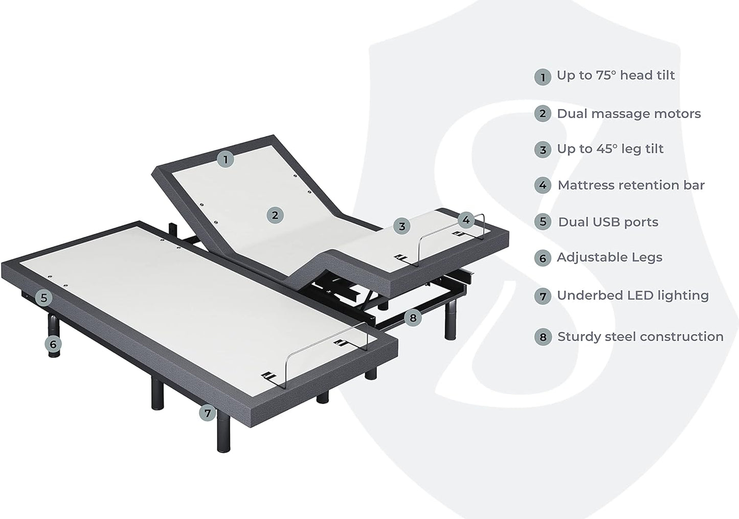 Split King Adjustable Bed Base with Quick Assembly, Head and Foot Articulation, USB Charging Ports, Zero Gravity Feature, Dual Massage Functionality, Wireless Control, Classic Design