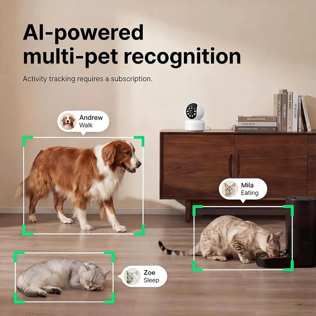 Hawkray Smart Pet Monitor for Multi-Pet Homes | 360° Coverage | 3MP 2K HD Resolution | AI-Powered Pet Recognition | Two-Way Audio and Home Security System