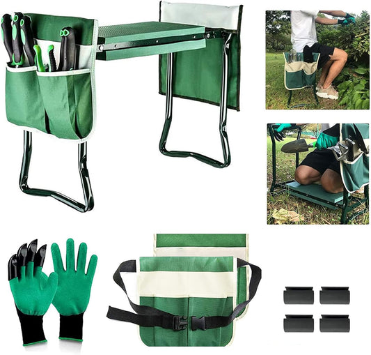 Heavy-Duty Garden Kneeler and Seat Stool with Removable Tool Pocket and Soft EVA Kneeling Pad for Gardening Enthusiasts