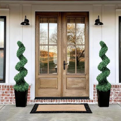 Set of 2 Artificial Boxwood Spiral Plants in Black Pots - 2/3/4 Ft Options | Ideal for Porch, Garage, and Fireplace Décor