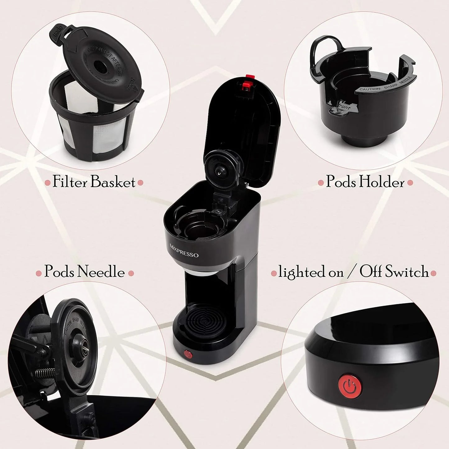Compact 2-in-1 Single Serve Coffee Maker, K-Cup Compatible, Black, 14 Oz