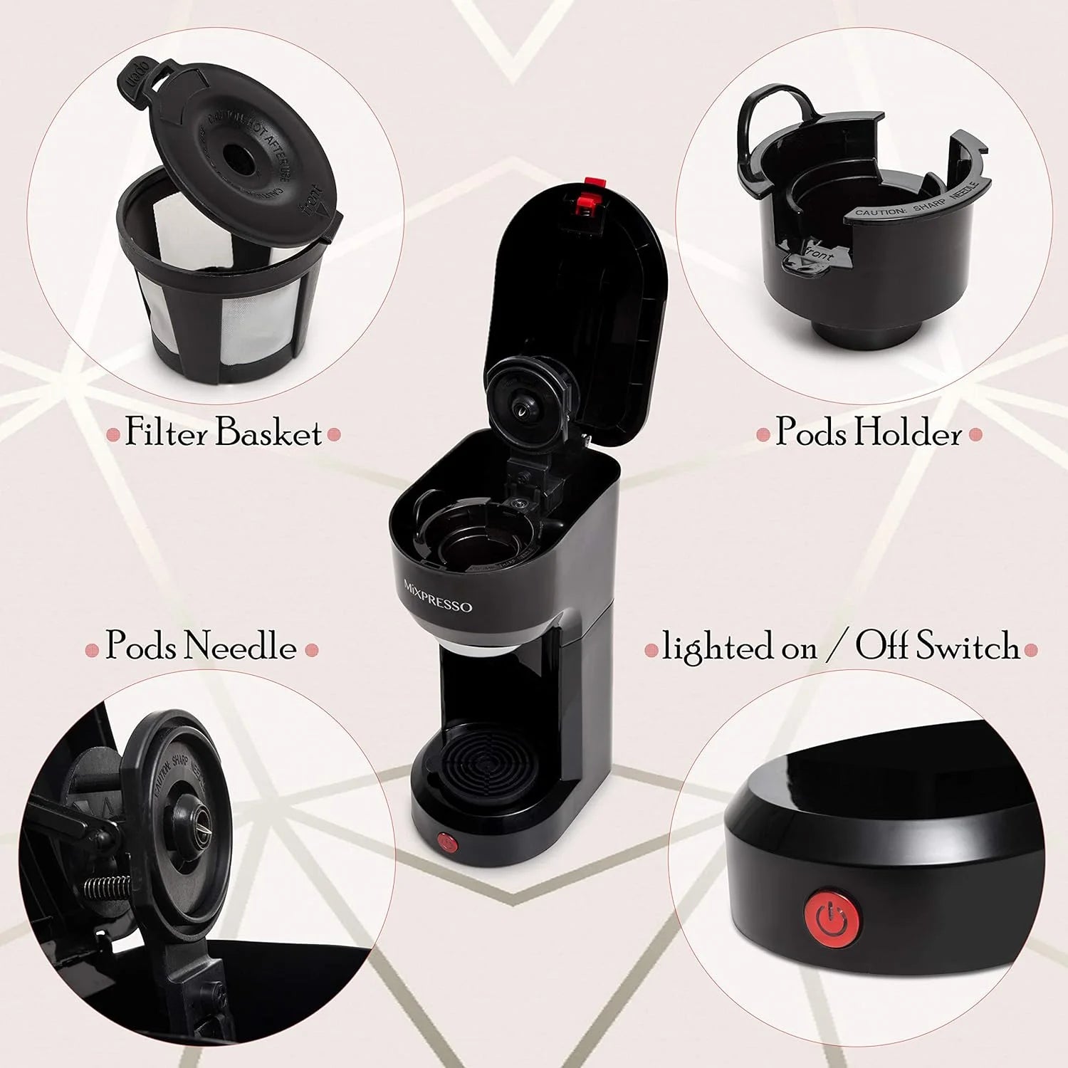 Compact 2-in-1 Single Serve Coffee Maker, K-Cup Compatible, Black, 14 Oz