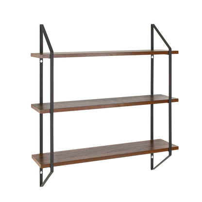 Walnut 3-Tier 20" Wide Wood Bracket Shelves