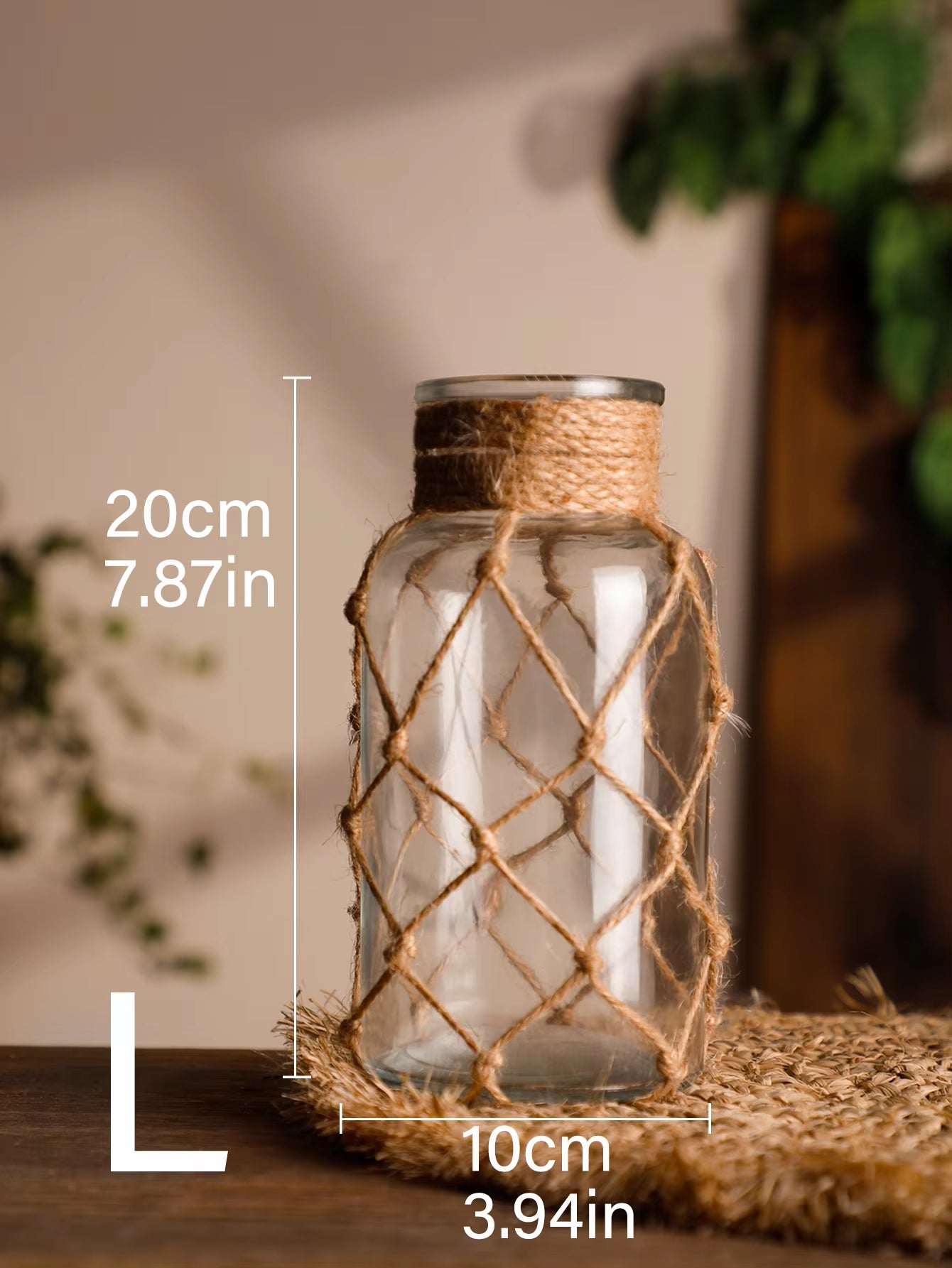 Rustic Hanging Glass Vase with Hemp Rope Net for Dried Flowers - Elegant Home Decor for Living Room and Table Settings