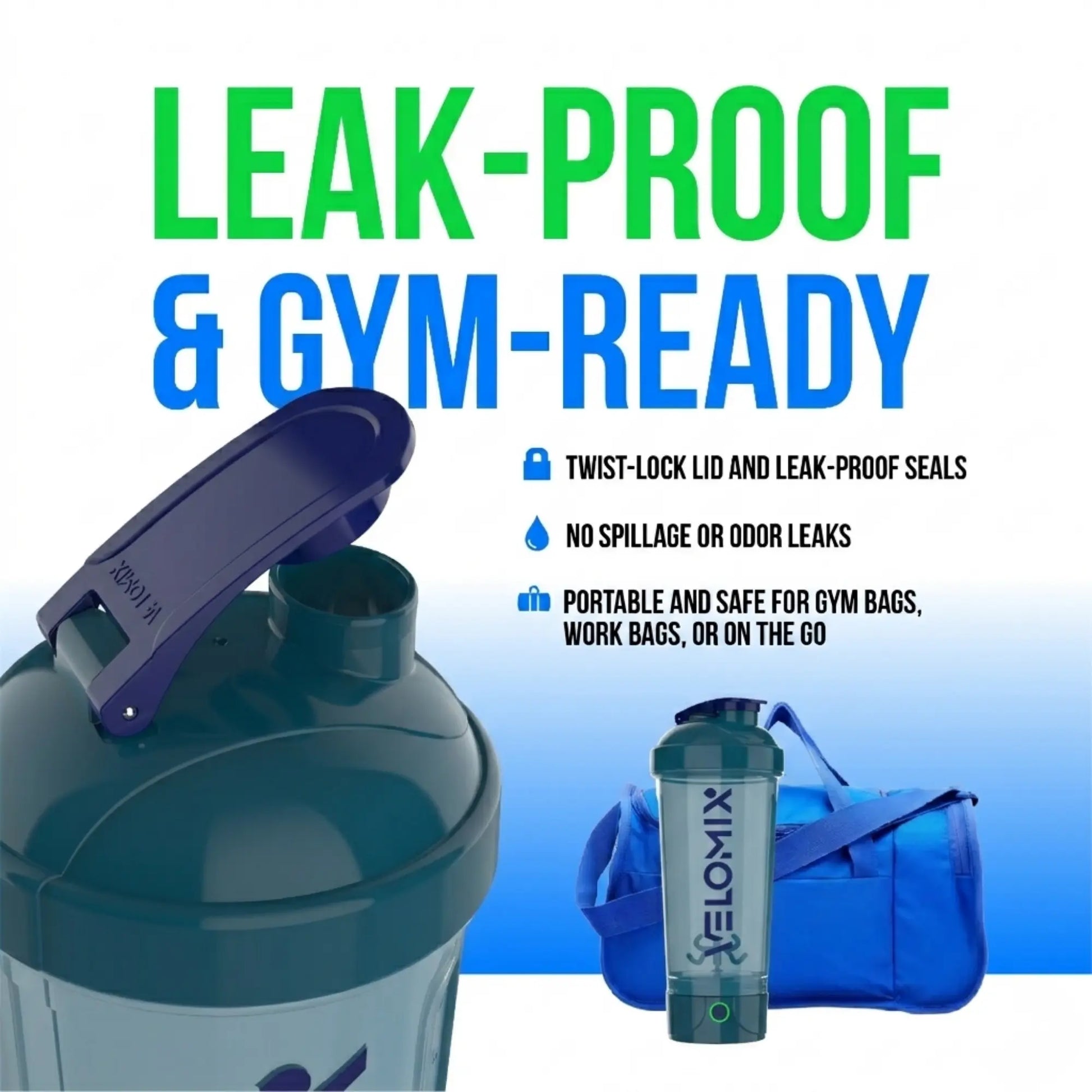 VELOMIX 24oz Electric Protein Shake Mixer Bottle - USB-C Rechargeable, Leak-Proof Design, 80 Mixes per Charge, One-Touch Operation, Easy to Clean, Durable BPA-Free PP/PE Plastic for Gym Use