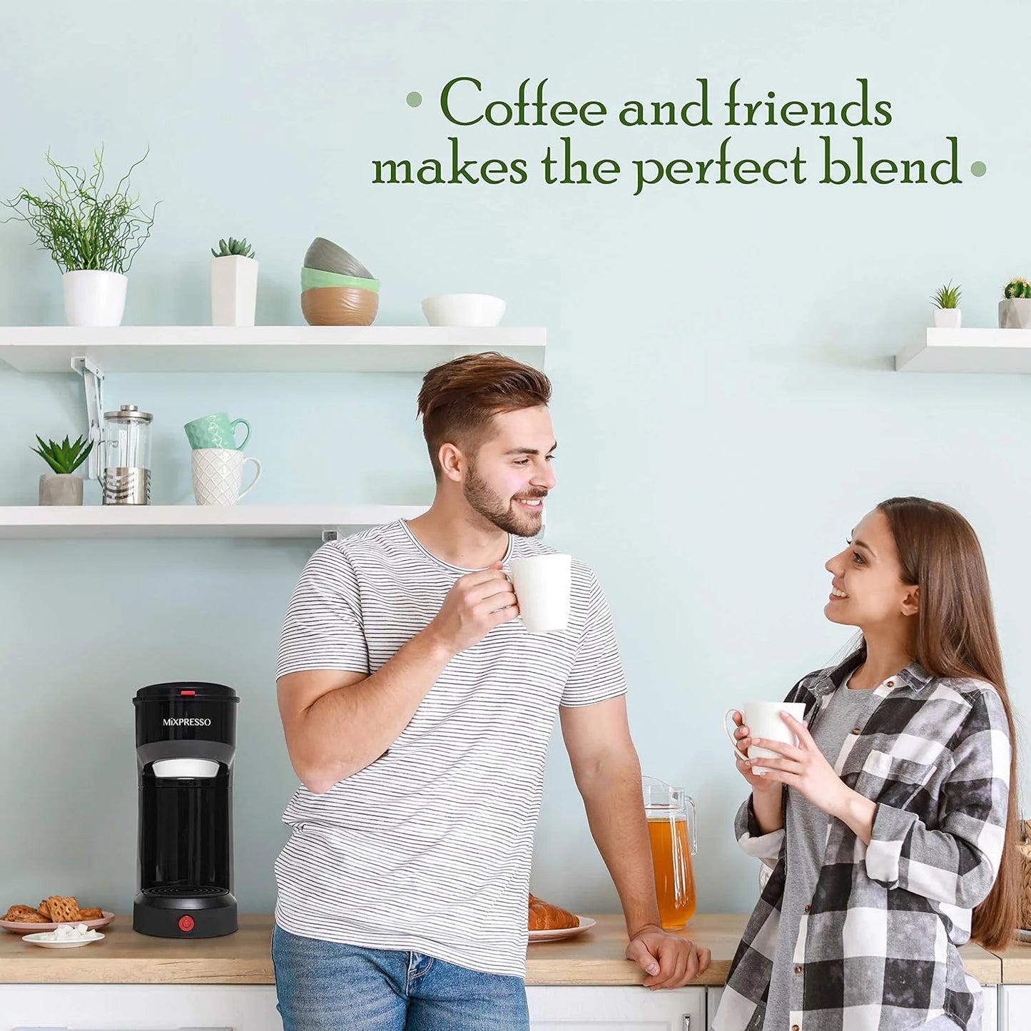 Compact 2-in-1 Single Serve Coffee Maker, K-Cup Compatible, Black, 14 Oz