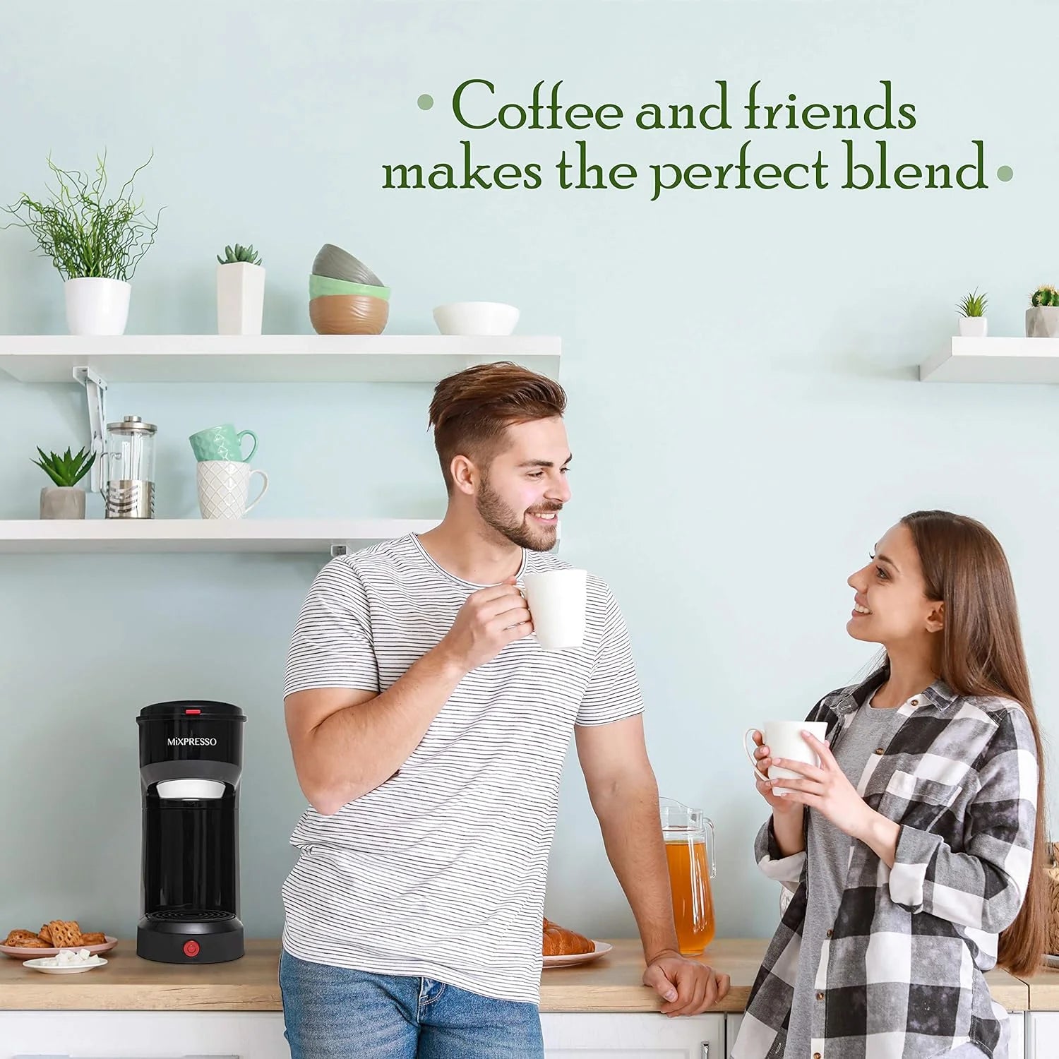 Compact 2-in-1 Single Serve Coffee Maker, K-Cup Compatible, Black, 14 Oz