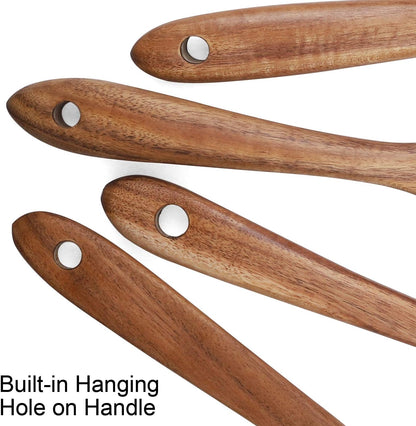 Wooden Cooking Utensils Set 4-Piece Wood Kitchen Utensil Set for Non-Stick Cookware (Wooden Spatula, Fork, Turner, Ladle, Strainer Spoons)