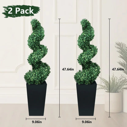 Set of 2 Artificial Boxwood Spiral Plants in Black Pots - 2/3/4 Ft Options | Ideal for Porch, Garage, and Fireplace Décor