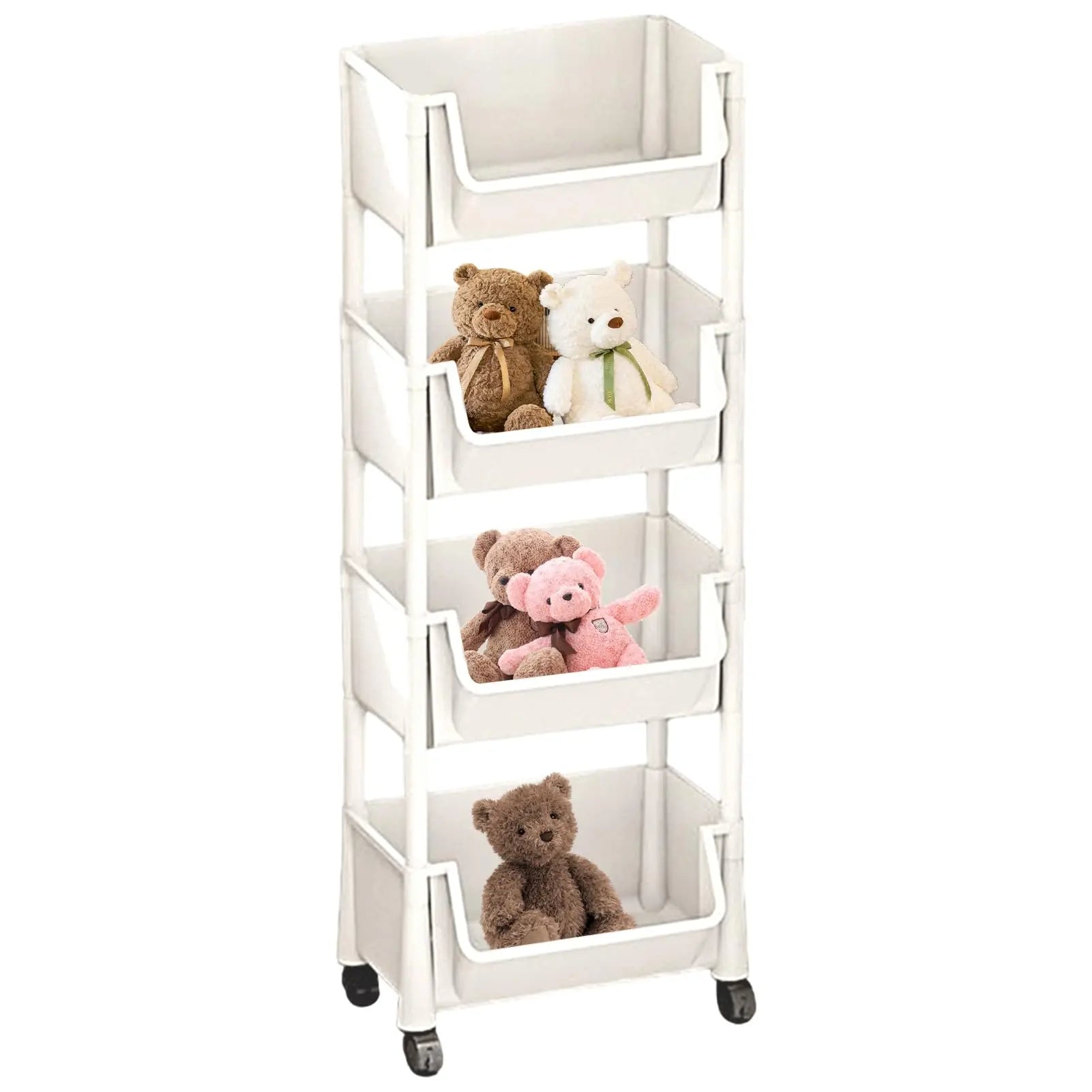 Multifunctional Multi-Layer Plastic Storage Cart with Wheels - Adjustable Layered Shelf Organizer for Bedroom, Bathroom, and Living Room - Includes Suction Cup Sponge Holder for Kitchen Sink - Easy Installation Kit 