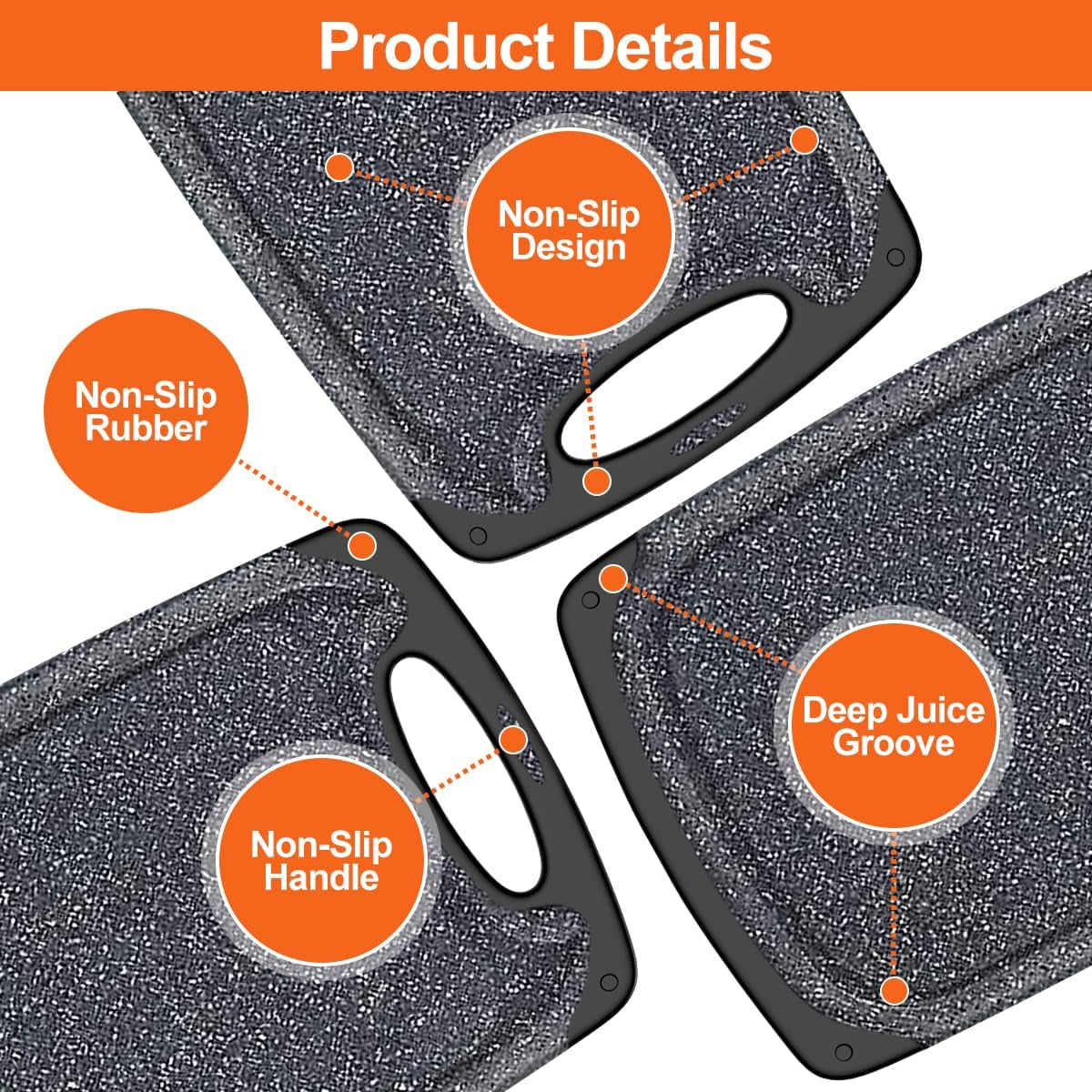 Kitchen Cutting Board Set (3 Pieces) | Professional Grade, Dishwasher Safe with Juice Grooves, Carrying Handle, and BPA-Free Design