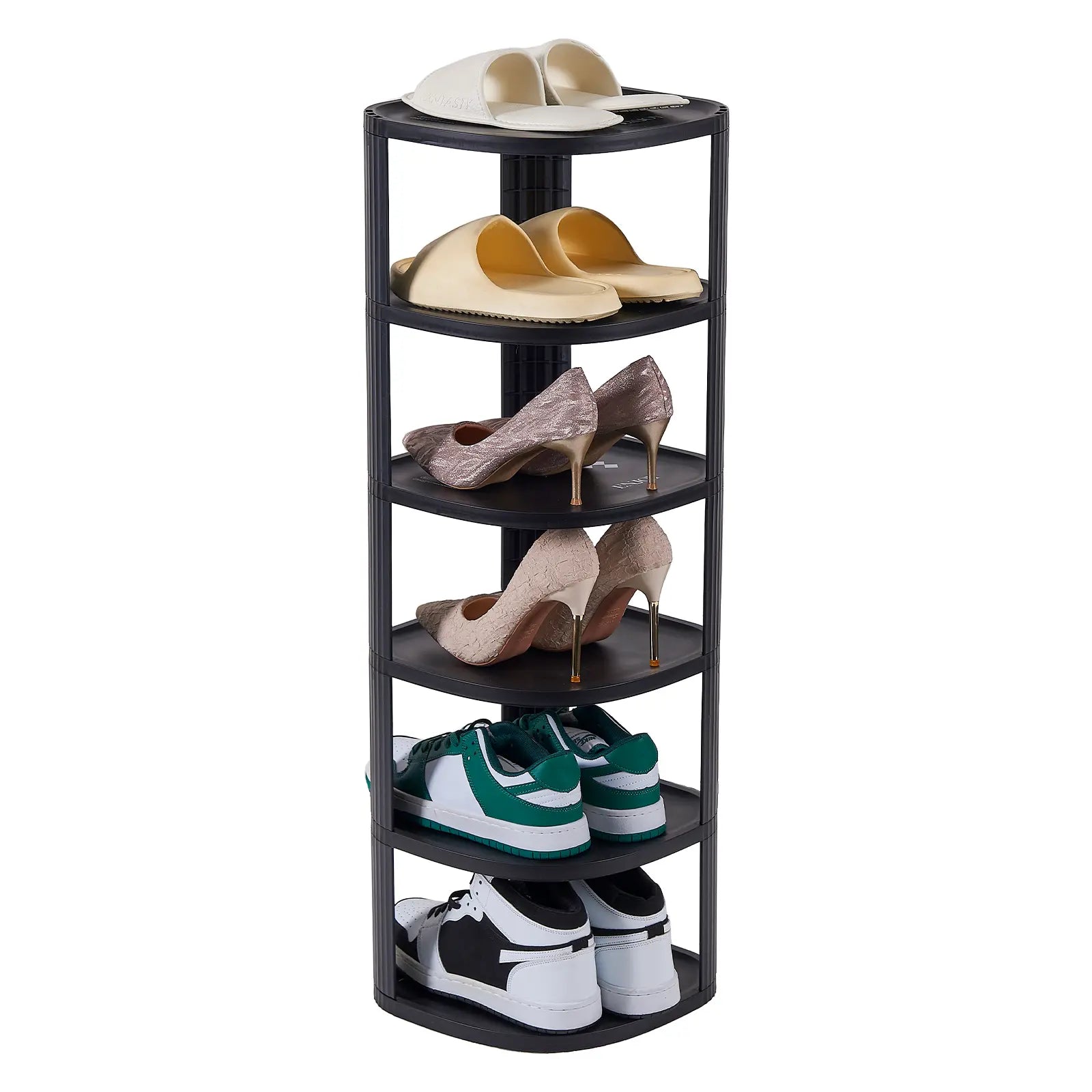 UFORU Curved Corner Shoe Rack Organizer - Stackable Free-Standing Shelf for Entryway and Closet in Off-White Finish