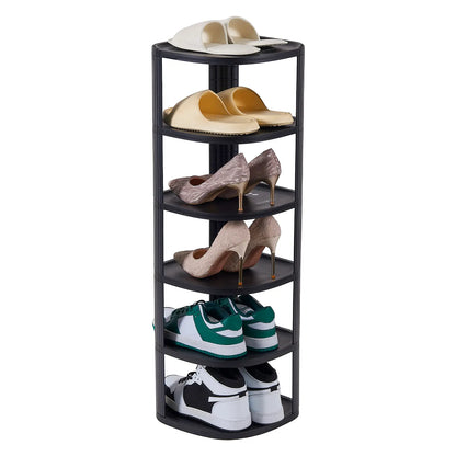 UFORU Curved Corner Shoe Rack Organizer - Stackable Free-Standing Shelf for Entryway and Closet in Off-White Finish