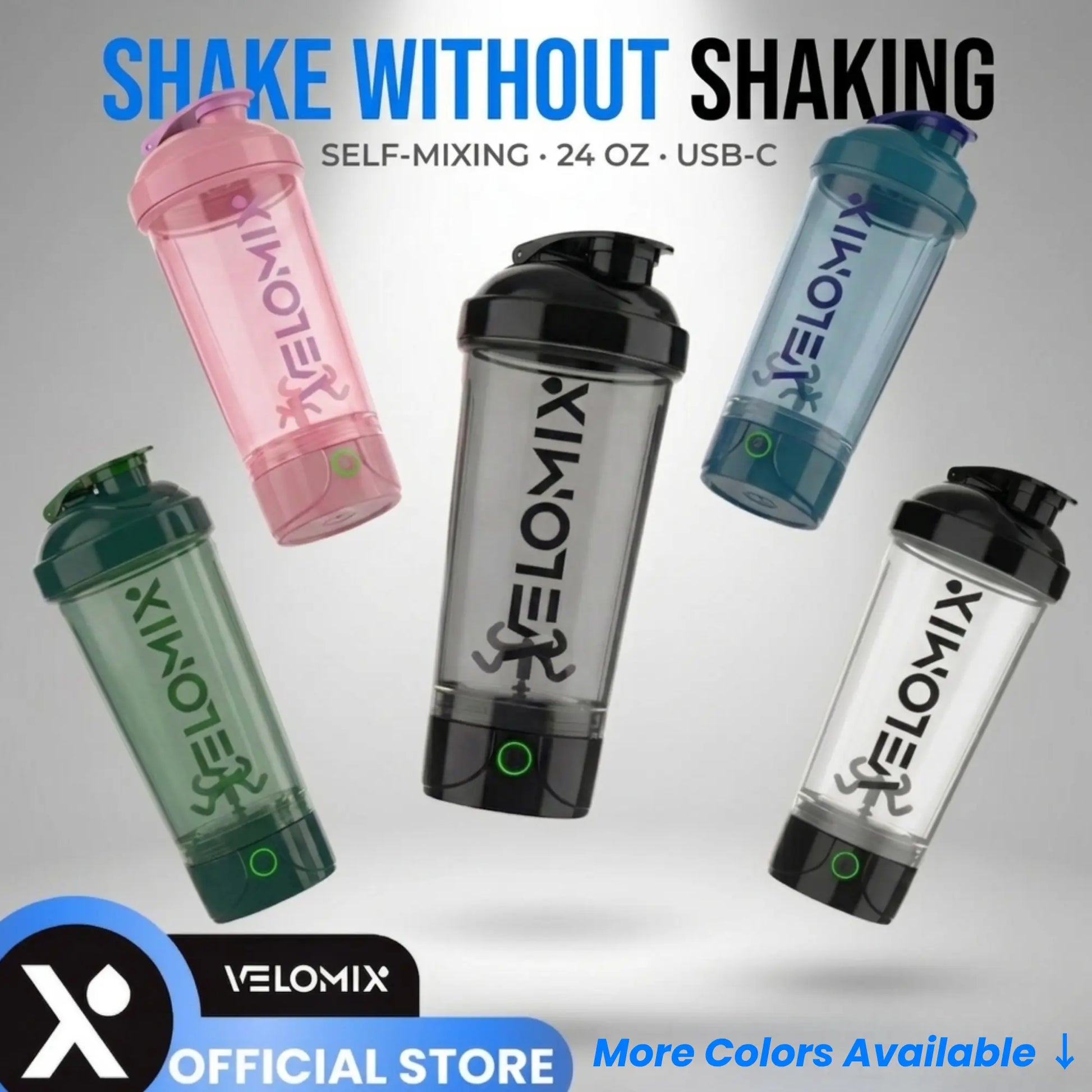 VELOMIX 24oz Electric Protein Shake Mixer Bottle - USB-C Rechargeable, Leak-Proof Design, 80 Mixes per Charge, One-Touch Operation, Easy to Clean, Durable BPA-Free PP/PE Plastic for Gym Use