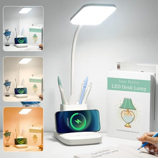 USB-Enabled Minimalist Bedside Table Lamp with Charging Ports, Fabric Linen Shade, Modern Design with Pull Chain (Round)