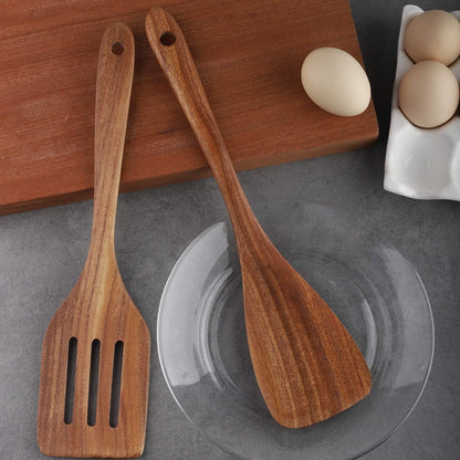Wooden Cooking Utensils Set 4-Piece Wood Kitchen Utensil Set for Non-Stick Cookware (Wooden Spatula, Fork, Turner, Ladle, Strainer Spoons)