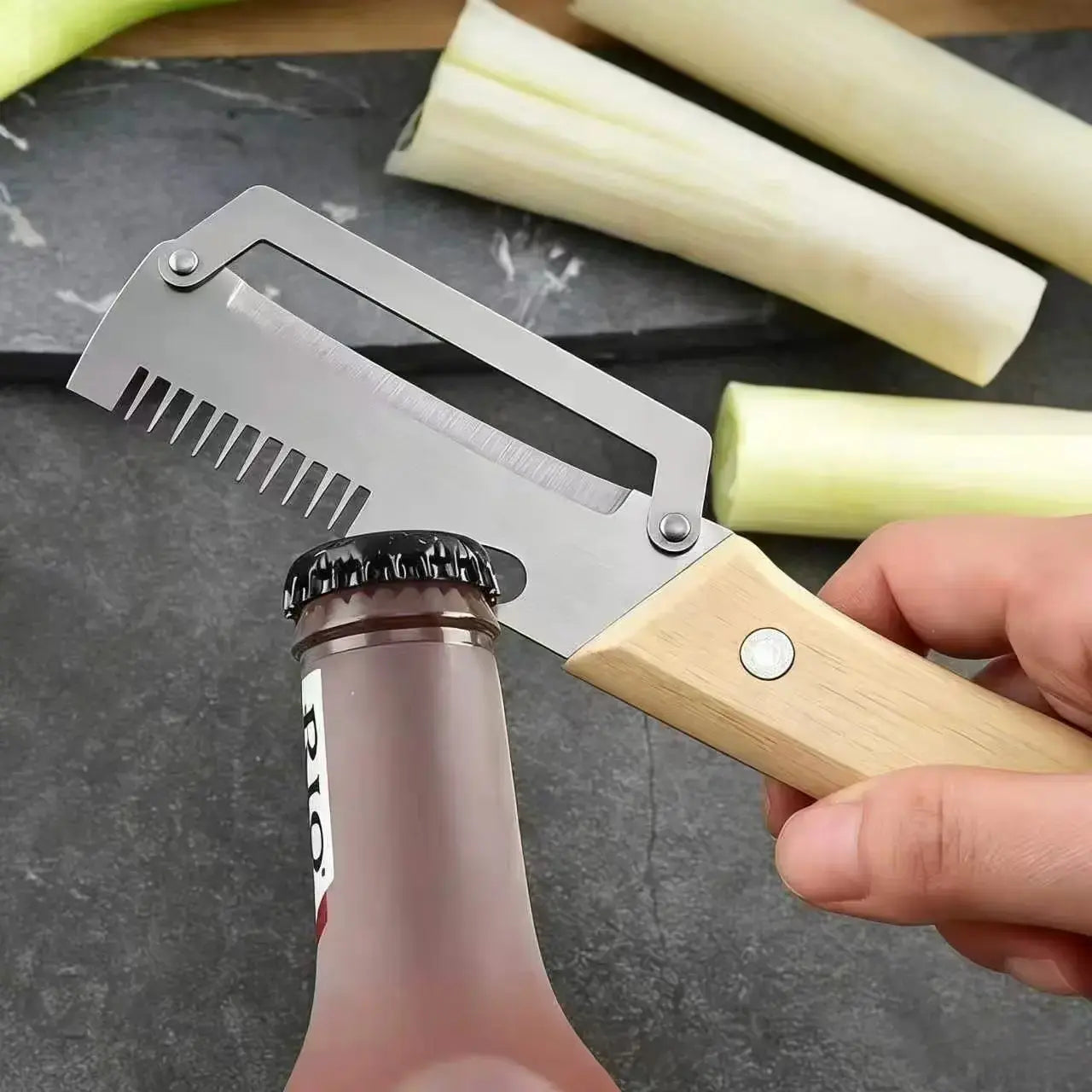 Multi-Functional Vegetable Peeler Set with Ultra-Sharp Stainless Steel Blade and Wooden Handle, Includes Bottle Opener, Ideal for Peeling Fruits and Vegetables (2 Pieces)