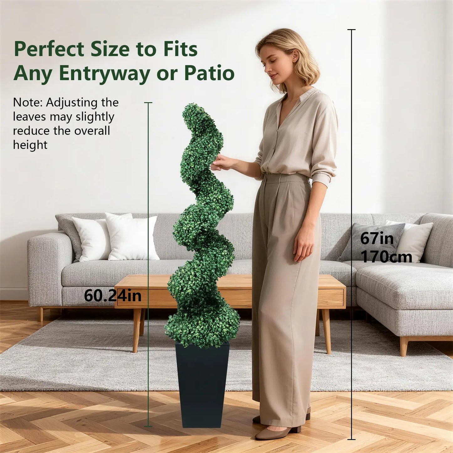 Set of 2 Artificial Boxwood Spiral Plants in Black Pots - 2/3/4 Ft Options | Ideal for Porch, Garage, and Fireplace Décor