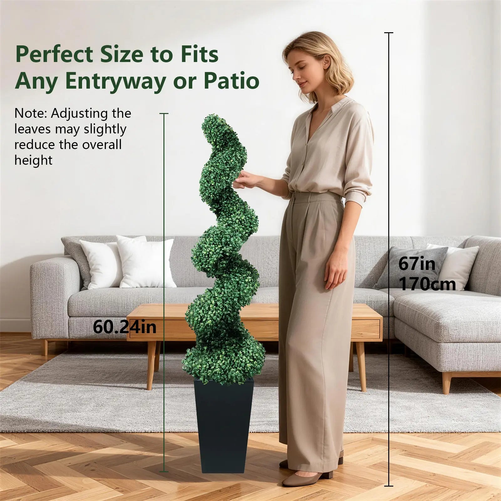 Set of 2 Artificial Boxwood Spiral Plants in Black Pots - 2/3/4 Ft Options | Ideal for Porch, Garage, and Fireplace Décor