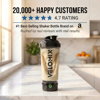VELOMIX 24oz Electric Protein Shake Mixer Bottle - USB-C Rechargeable, Leak-Proof Design, 80 Mixes per Charge, One-Touch Operation, Easy to Clean, Durable BPA-Free PP/PE Plastic for Gym Use